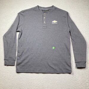 Chevrolet‎ Shirt Men's XL Gray Thermal Knit Henley Long Sleeve Embroidered STAIN